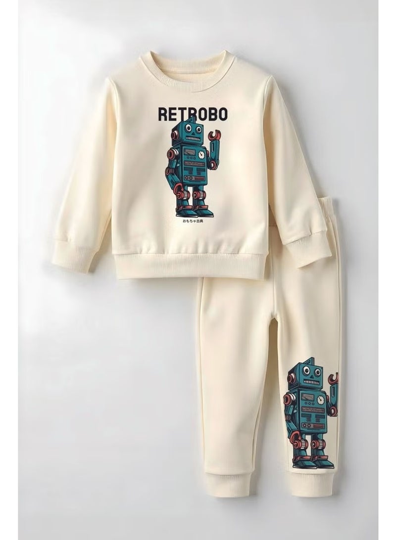 Myada Premium Retro Robot Printed Bottom Top Child Set 22794 - Image 2